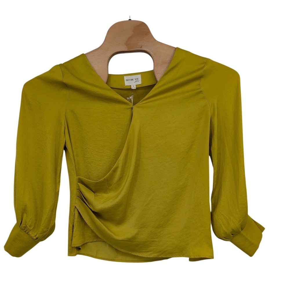 Before‎ You Olive Green Ruched Drape Neck Blouse Top NWT M
